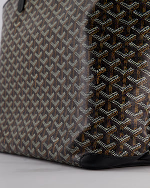 Goyard Black MM Artois Tote Bag in Goyardine Canvas with Silver Zip Detail