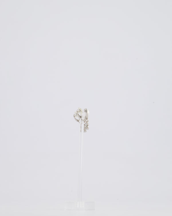 *HOT* Chanel Silver & White Heart Mother Of Pearl & CC Logo Pendant Earrings with Diamante and Detail