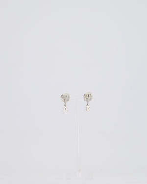 *HOT* Chanel Silver & White Heart Mother Of Pearl & CC Logo Pendant Earrings with Diamante and Detail
