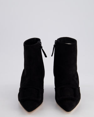 Manolo Blahnik Black Suede Baylow Ankle Boots with Buckle Detail Size EU 34.5