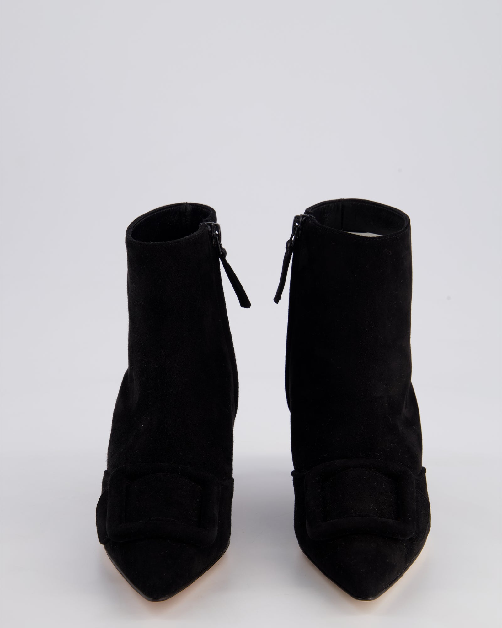 Manolo Blahnik Black Suede Baylow Ankle Boots with Buckle