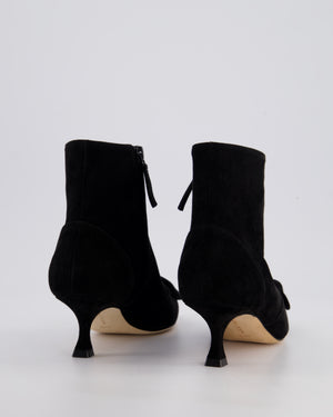 Manolo Blahnik Black Suede Baylow Ankle Boots with Buckle Detail Size EU 34.5