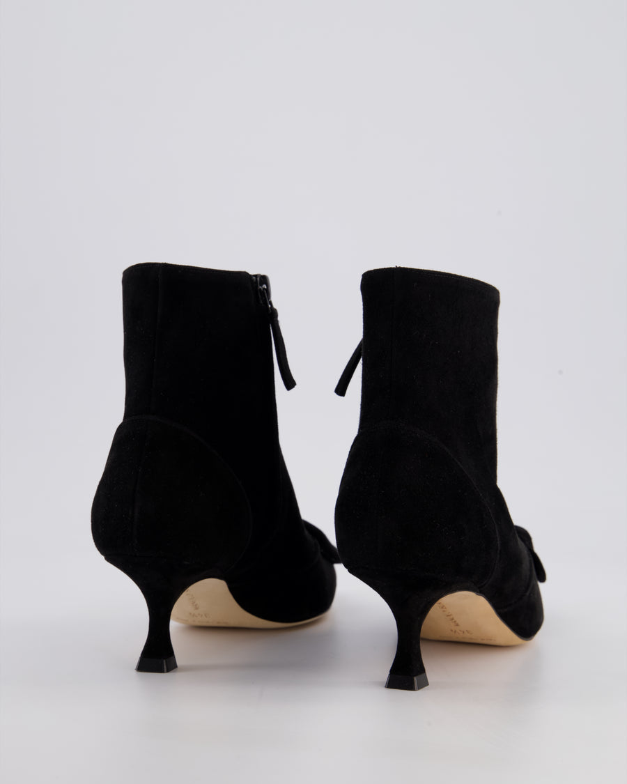 Manolo Blahnik Black Suede Baylow Ankle Boots with Buckle Detail Size EU 34.5