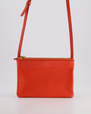 *FIRE PRICE* Celine Coral Red Trio Crossbody Bag with Gold CELINE Logo