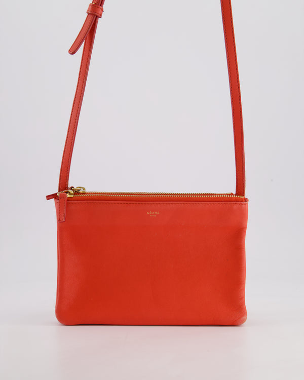 *FIRE PRICE* Celine Coral Red Trio Crossbody Bag with Gold CELINE Logo
