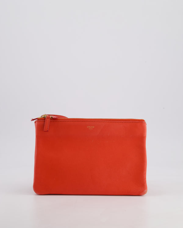 *FIRE PRICE* Celine Coral Red Trio Crossbody Bag with Gold CELINE Logo