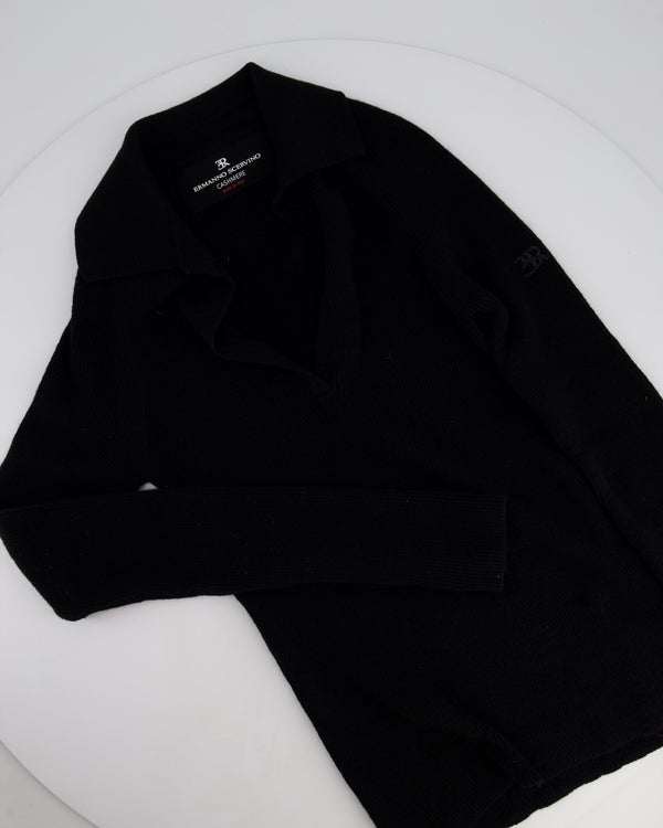Ermanno Scervino Black Cashmere Ribbed Long Sleeve Jumper with Collar Size IT 36 (UK 4)