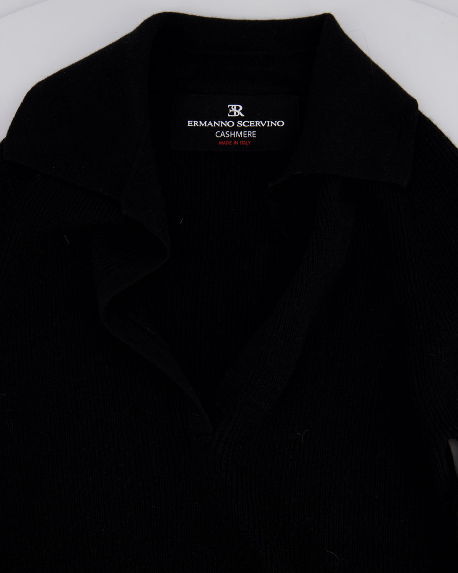 Ermanno Scervino Black Cashmere Ribbed Long Sleeve Jumper with Collar Size IT 36 (UK 4)