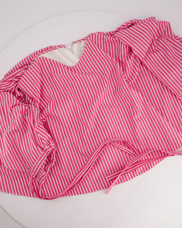 Caroline Constas Pink and White Stripe Off-Shoulder Cotton Top With Corset Detail Size S (UK 8)