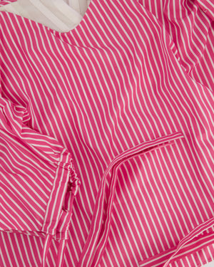 Caroline Constas Pink and White Stripe Off-Shoulder Cotton Top With Corset Detail Size S (UK 8)