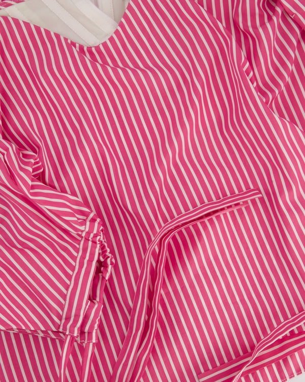 Caroline Constas Pink and White Stripe Off-Shoulder Cotton Top With Corset Detail Size S (UK 8)