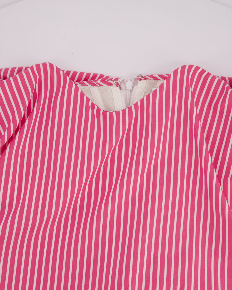 Caroline Constas Pink and White Stripe Off-Shoulder Cotton Top With Corset Detail Size S (UK 8)
