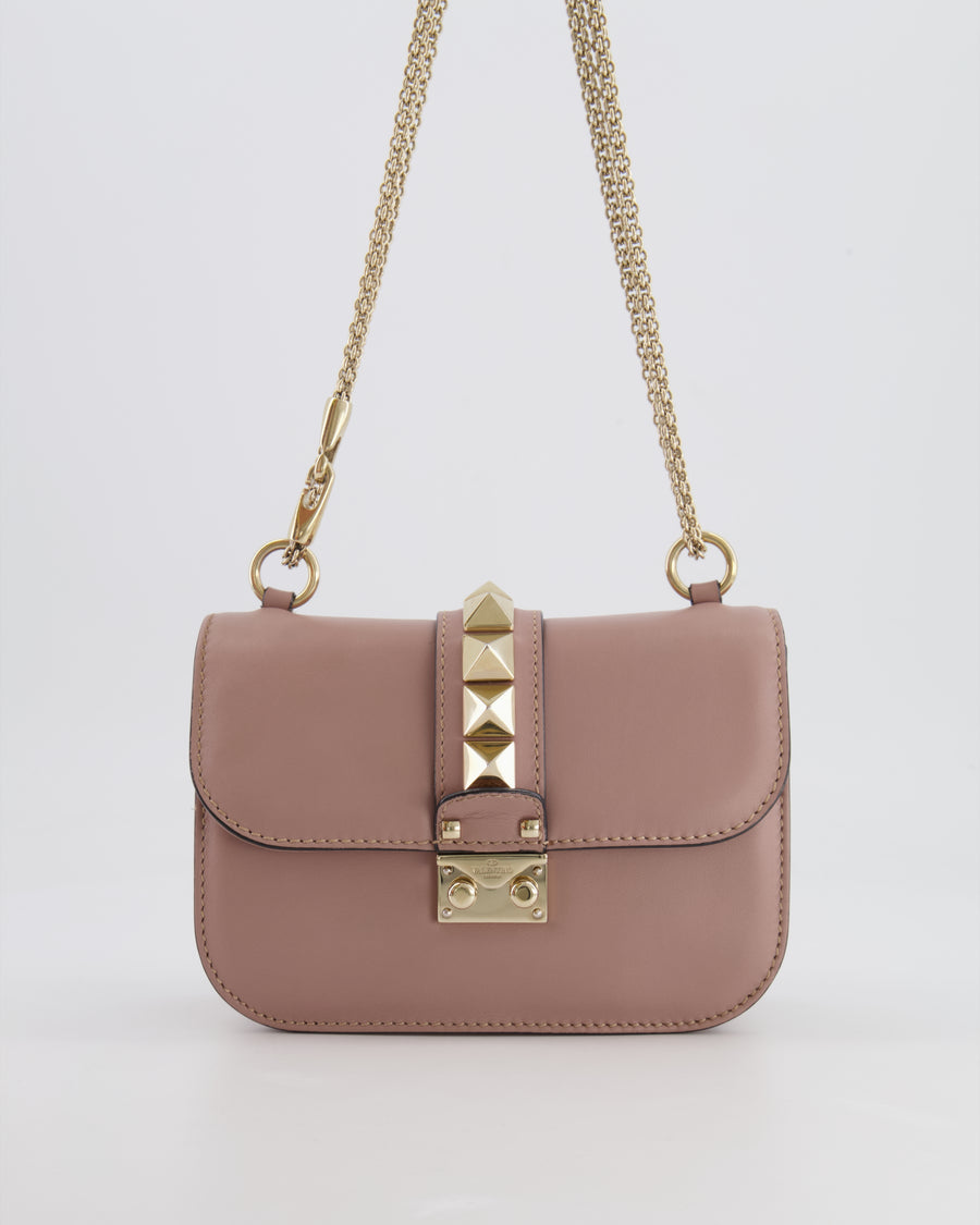 Valentino Beige Rockstud Bag with Gold Studs and Chain Detail