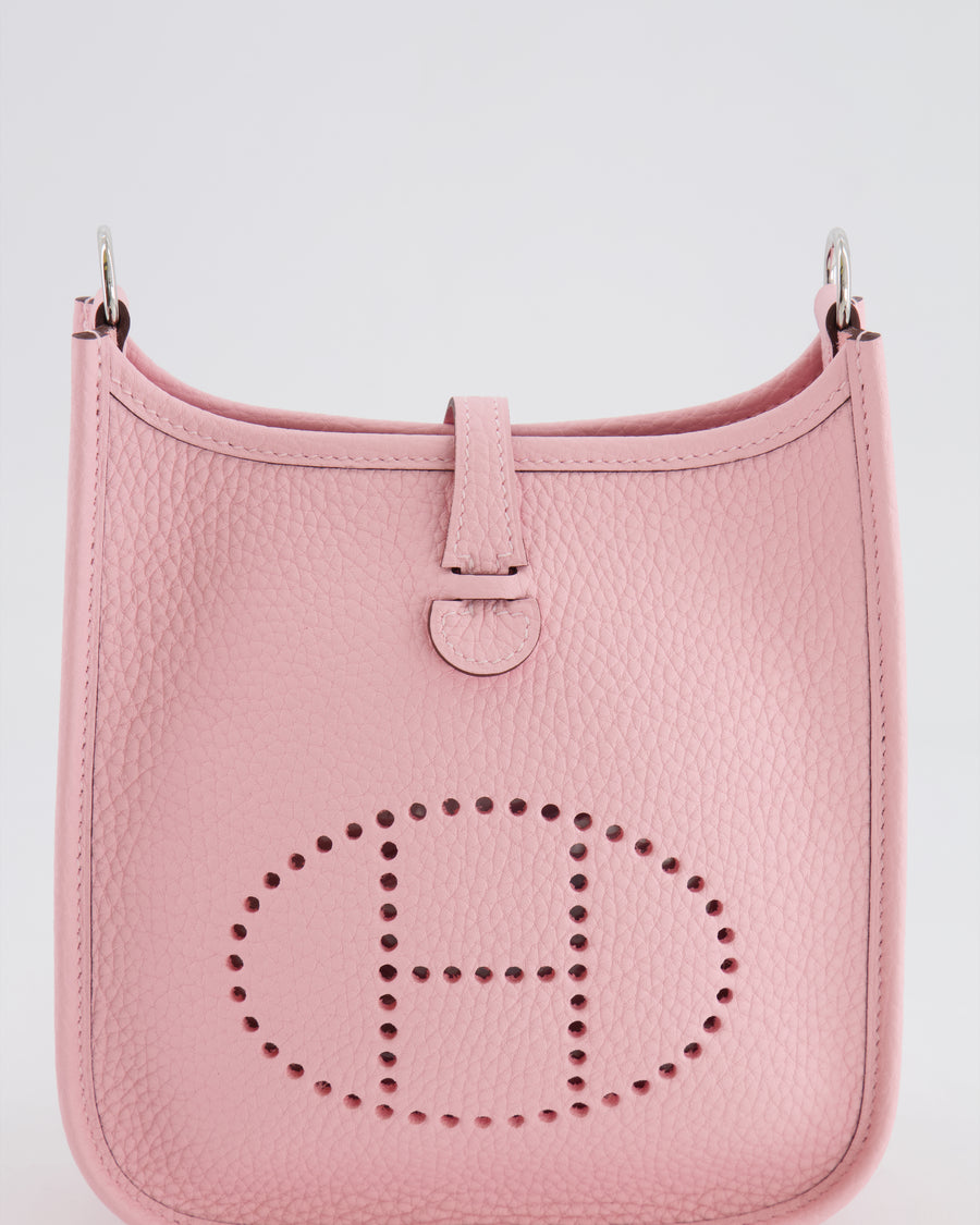 Hermes Mini Evelyne Bag in Rose Sakura Clemence Leather with Palladium Hardware