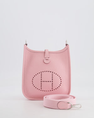 Hermes Mini Evelyne Bag in Rose Sakura Clemence Leather with Palladium Hardware