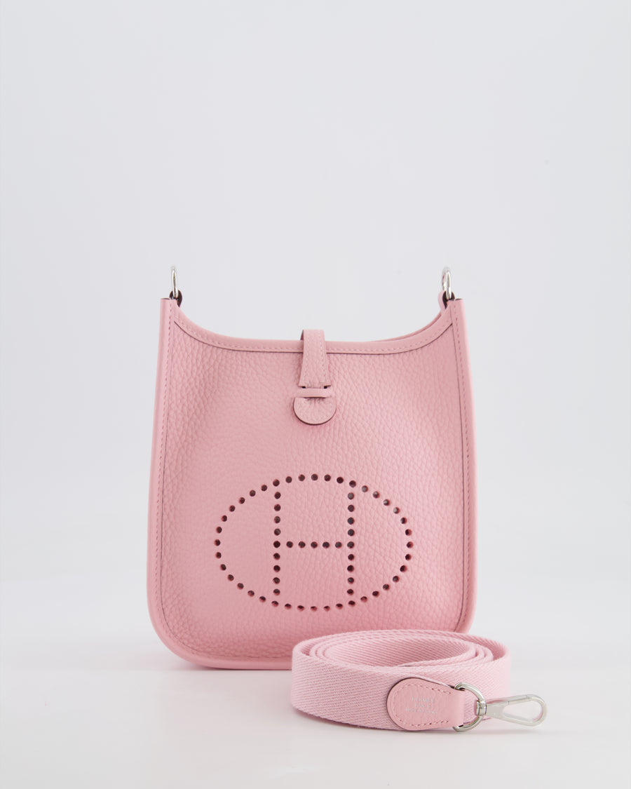 Hermes Mini Evelyne Bag in Rose Sakura Clemence Leather with Palladium Hardware
