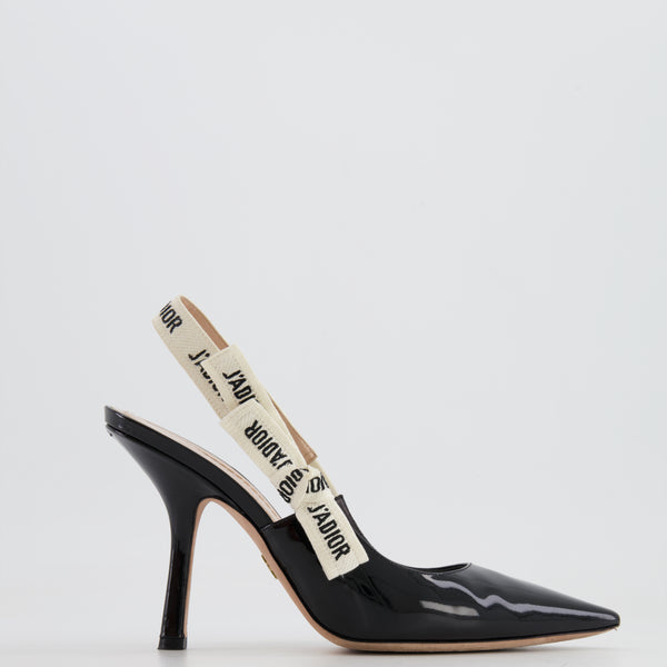 Dior Black Patent Leather Slingback J'adior Pumps Size EU 39