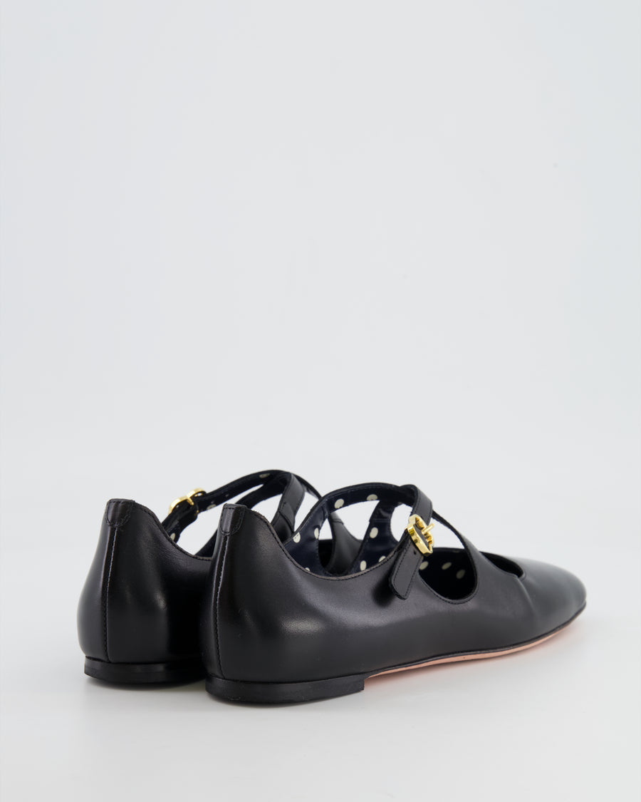 Bally Black Leather Flats with Crossed Strap Detail Size EU 36