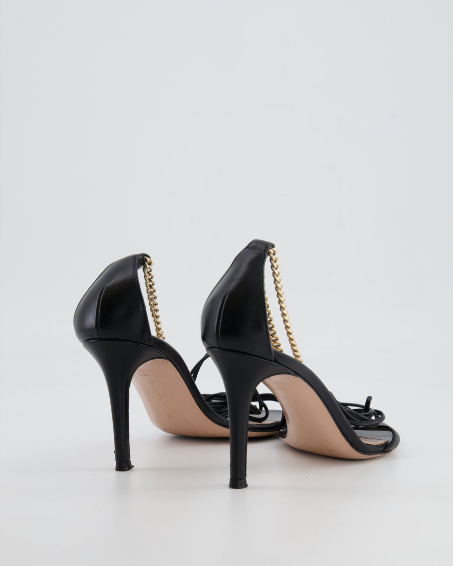 Gianvito Rossi Black Heeled Sandals with Gold Chain Detail Size EU 36.5