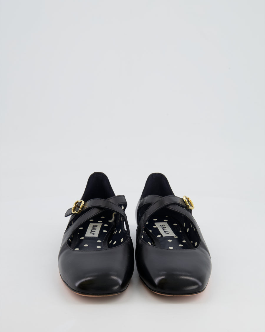 Bally Black Leather Flats with Crossed Strap Detail Size EU 36