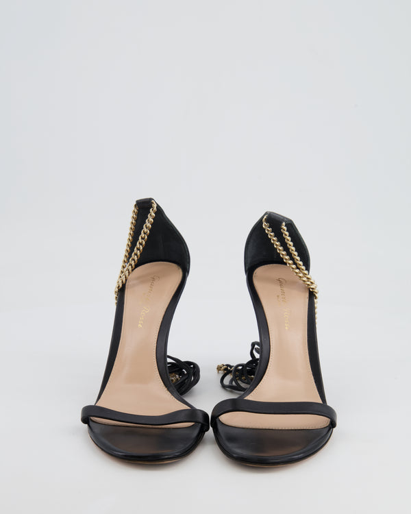 Gianvito Rossi Black Heeled Sandals with Gold Chain Detail Size EU 36.5
