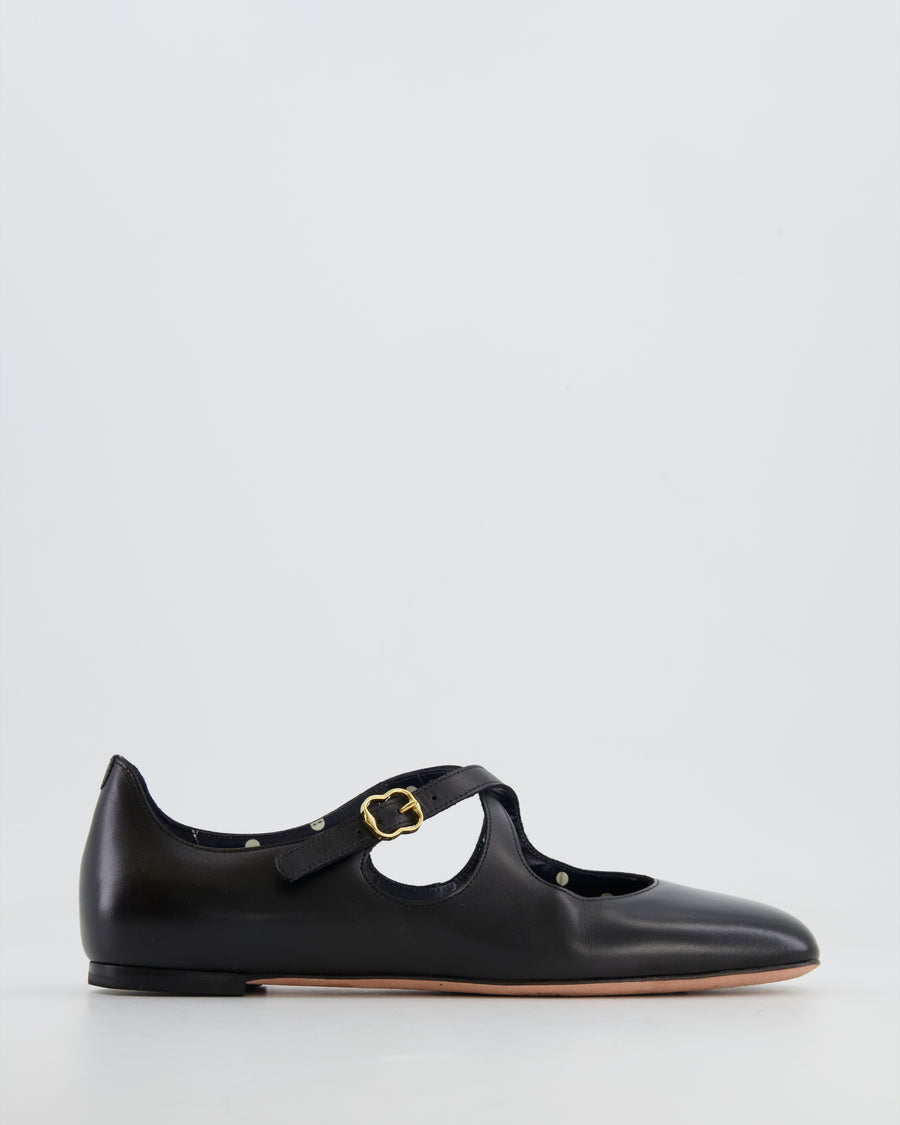 Bally Black Leather Flats with Crossed Strap Detail Size EU 36