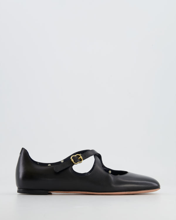 Bally Black Leather Flats with Crossed Strap Detail Size EU 36