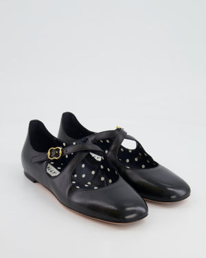 Bally Black Leather Flats with Crossed Strap Detail Size EU 36