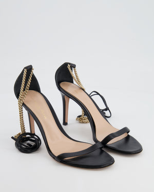 Gianvito Rossi Black Heeled Sandals with Gold Chain Detail Size EU 36.5