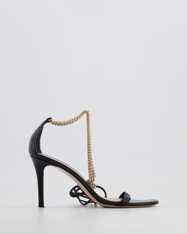 Gianvito Rossi Black Heeled Sandals with Gold Chain Detail Size EU 36.5
