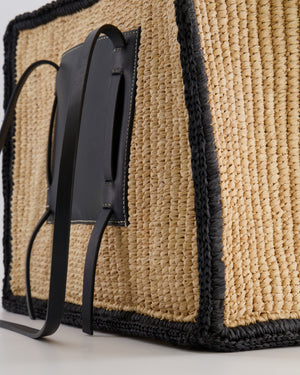 DeMellier The Capri Beige Raffia Bag with Black Trim Detail and Leather Handles RRP £295