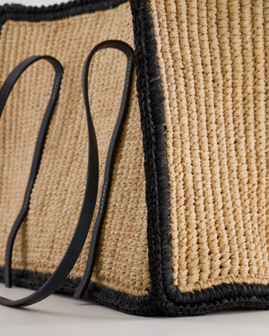 DeMellier The Capri Beige Raffia Bag with Black Trim Detail and Leather Handles RRP £295
