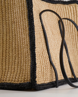 DeMellier The Capri Beige Raffia Bag with Black Trim Detail and Leather Handles RRP £295