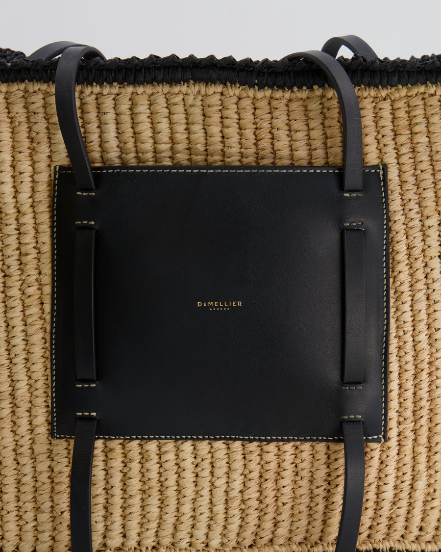 DeMellier The Capri Beige Raffia Bag with Black Trim Detail and Leather Handles RRP £295