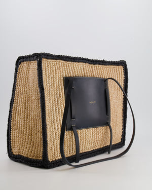 DeMellier The Capri Beige Raffia Bag with Black Trim Detail and Leather Handles RRP £295