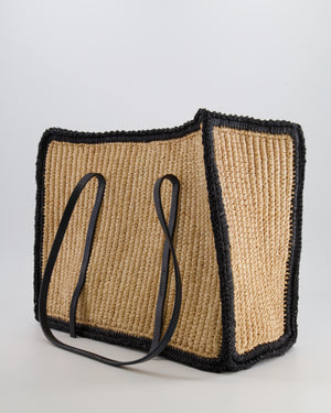 DeMellier The Capri Beige Raffia Bag with Black Trim Detail and Leather Handles RRP £295