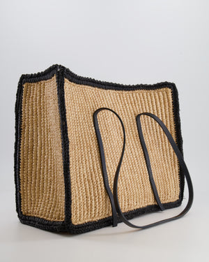 DeMellier The Capri Beige Raffia Bag with Black Trim Detail and Leather Handles RRP £295