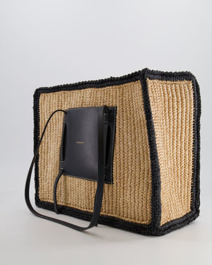 DeMellier The Capri Beige Raffia Bag with Black Trim Detail and Leather Handles RRP £295