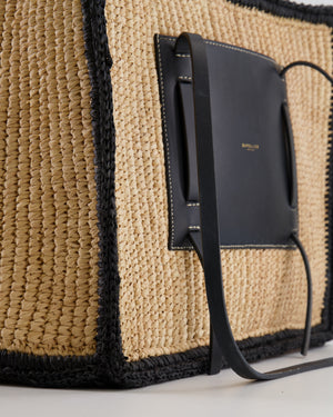 DeMellier The Capri Beige Raffia Bag with Black Trim Detail and Leather Handles RRP £295