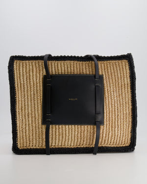 DeMellier The Capri Beige Raffia Bag with Black Trim Detail and Leather Handles RRP £295