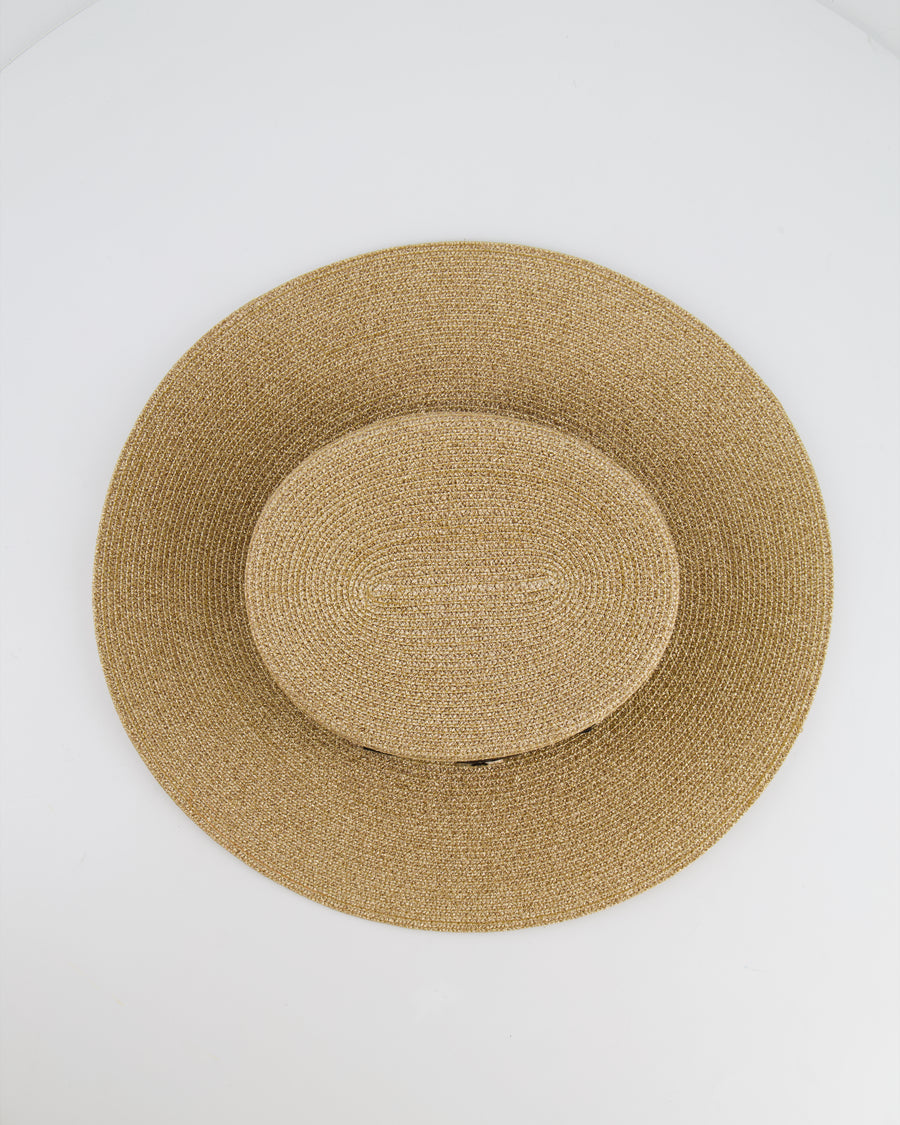 Gucci Gold Metallic Hat with Black Band and Bee Logo Detail Size XS RRP £435