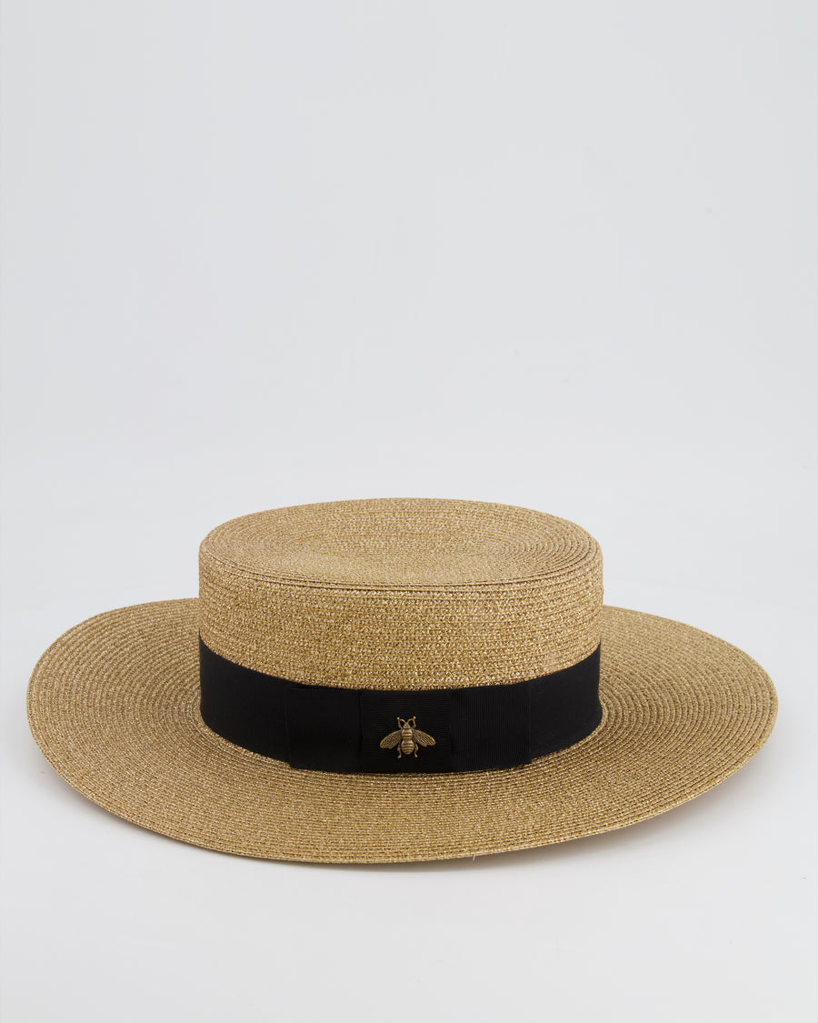 Gucci Gold Metallic Hat with Black Band and Bee Logo Detail Size XS RRP £435