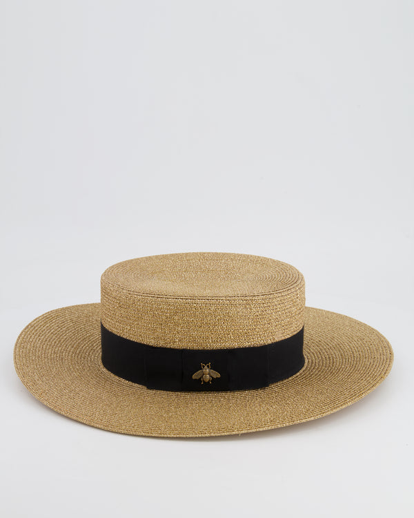 Gucci Gold Metallic Hat with Black Band and Bee Logo Detail Size XS RRP £435