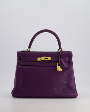 Hermès Kelly Retourne Bag 28cm in Ultraviolet Clemence Leather with Gold Hardware