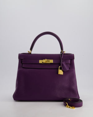 Hermès Kelly Retourne Bag 28cm in Ultraviolet Clemence Leather with Gold Hardware
