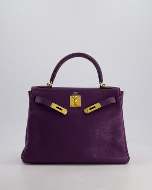Hermès Kelly Retourne Bag 28cm in Ultraviolet Clemence Leather with Gold Hardware