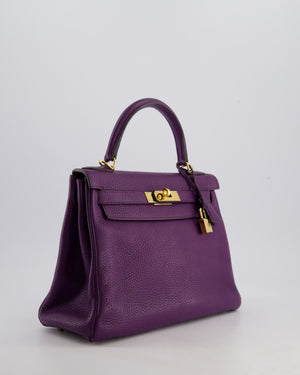 Hermès Kelly Retourne Bag 28cm in Ultraviolet Clemence Leather with Gold Hardware