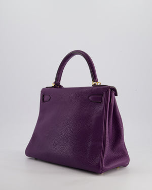 Hermès Kelly Retourne Bag 28cm in Ultraviolet Clemence Leather with Gold Hardware