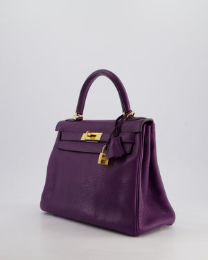 Hermès Kelly Retourne Bag 28cm in Ultraviolet Clemence Leather with Gold Hardware