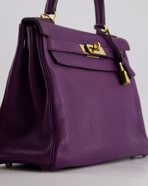 Hermès Kelly Retourne Bag 28cm in Ultraviolet Clemence Leather with Gold Hardware